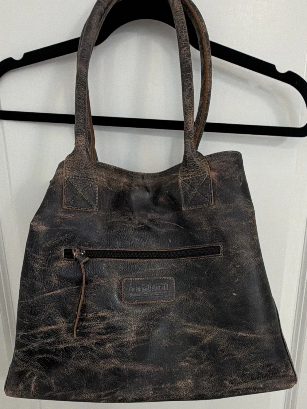 BED|STU Men's Distressed Leather Messenger Tote - Dark Brown - Picture 1 of 7